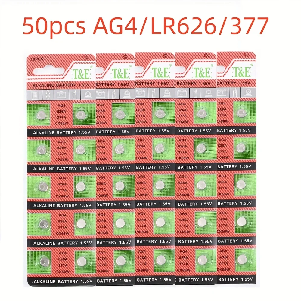 50pcs AG4/LR626/377/SR626SW 1.55V Button Cell Batteries Watch Batteries Replacement for 377A, 376, LR626 with Watches