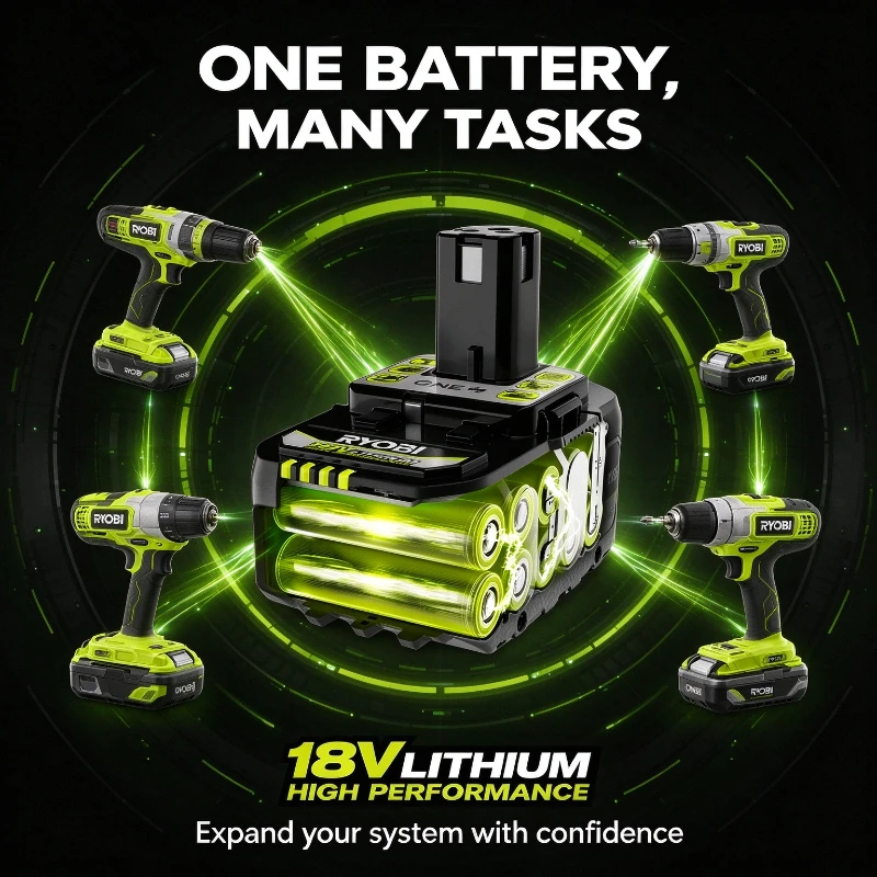 Replacement Battery For Ryobi 18V 8.0Ah Lithium P108 P109 RB18L40 Extended Runtime Multi Protection For Outdoor ONE+ Power Tools