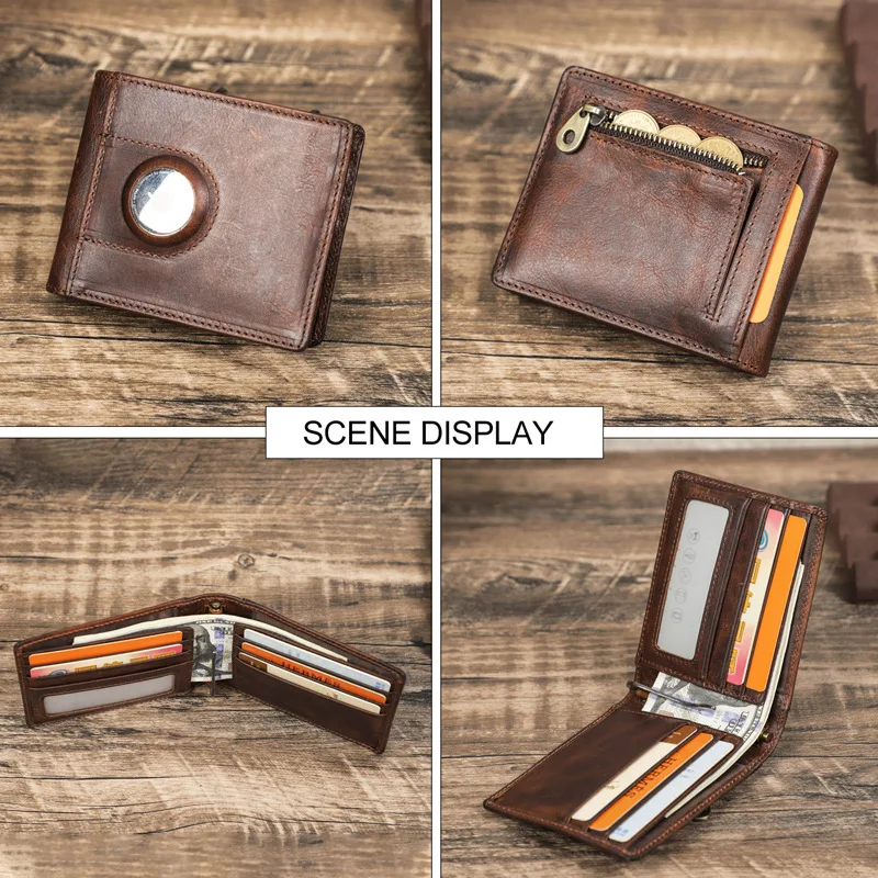 British Style Top Layer Cowhide Men  Anti Loss Tracker Position Multi Functional Horizontal Wallet Coin Purse Holder Men Wallets