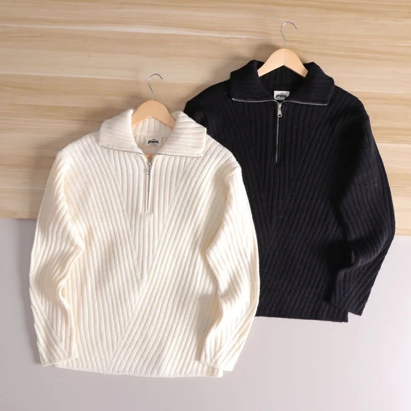 

Модный свободный вязаный свитер с высоким воротником, мужской пуловер на молнии с круглым вырезом, зимняя повседневная одежда, Urban Sle Long Sve