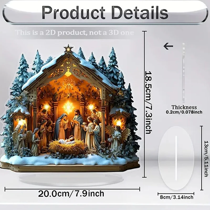 Flat Acrylic Ornament Figurines, Decoration Crafts Waterproof Nativity Desktop Decoration for Home Office Present Miniatures