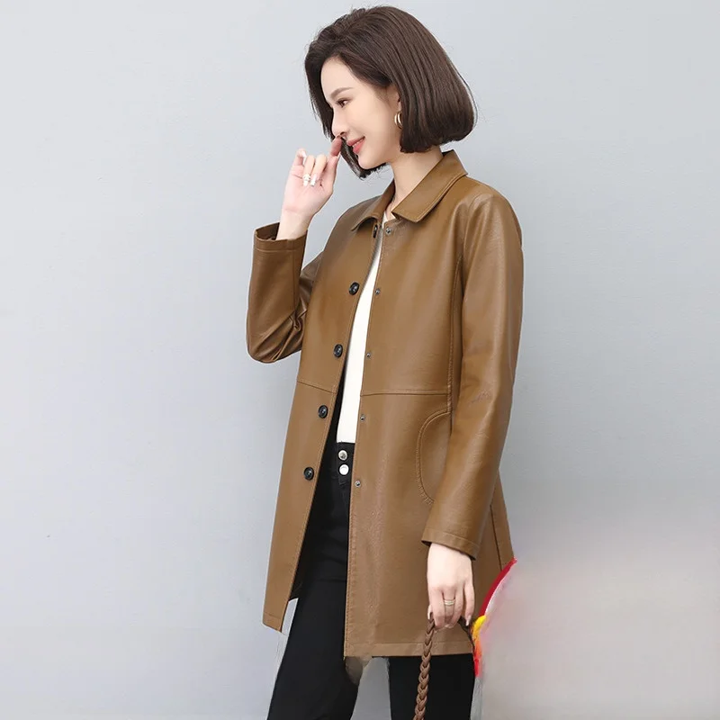 

Haining Genuine Leather Coat Women's Mid-Length 2025 Spring Autumn New Sle eepskin Windbreaker Slim Fit Korean Version