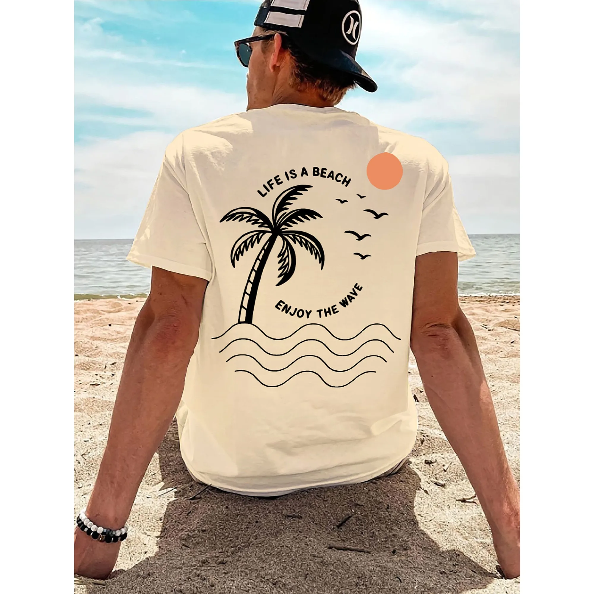 Life Is A Beach Palm Tree Graphic T-shirt Men Women Summer Streetwear Short Sleeve Casual Cotton Vintage Beach Tee Top