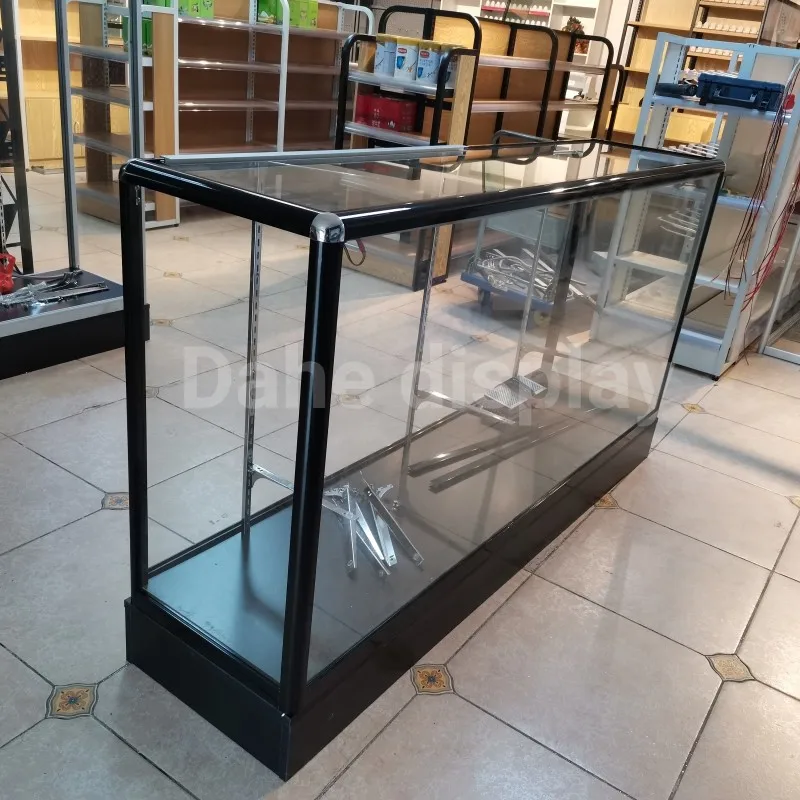 Custom. retail shop aluminum frame display glass showcase lockable show Display multi layer glass shelves with lights