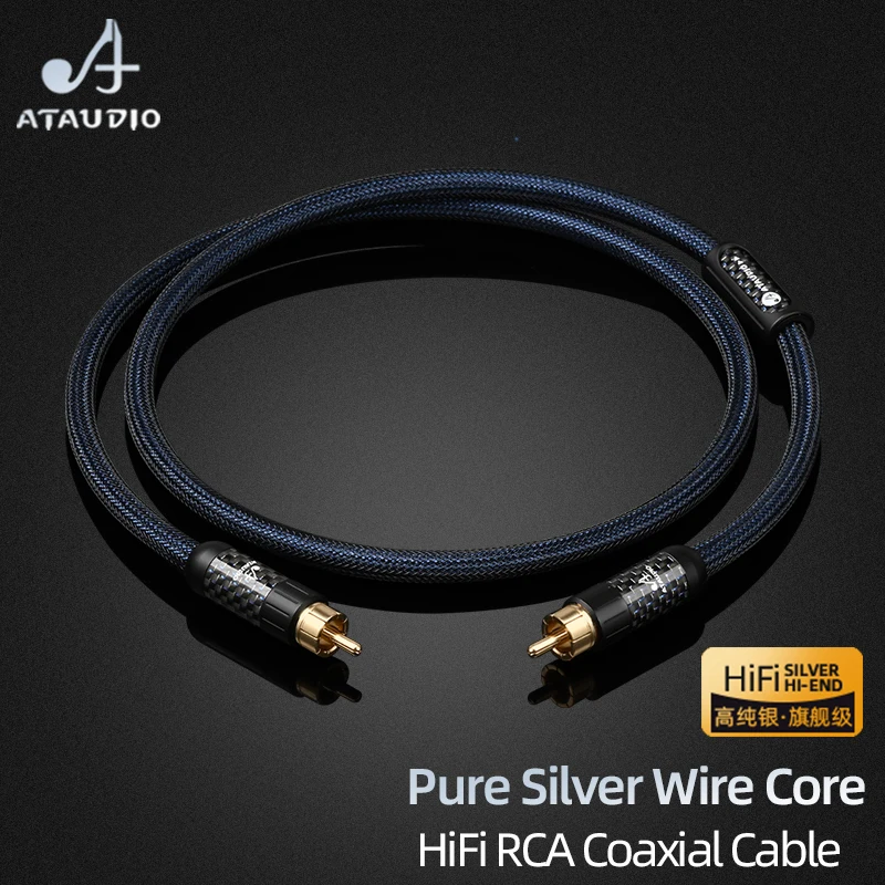 Hi-end Pure Silver RCA Coaxial Digital  Audio Cable for TV CD with Gold Plated RCA Male  Coaxial Subwoofer Cable