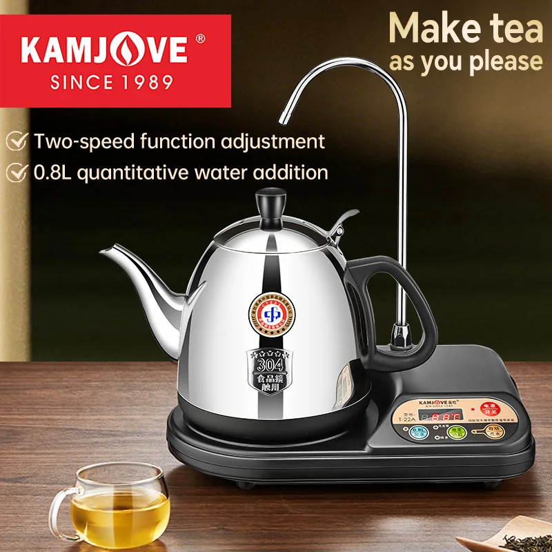 

KAMJOVE Electric Tea Kettle with Automatic Water Filling Pipe T-22A 304 Stainless Steel Electric Tea Kettle Coffee Kettle 1L