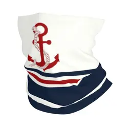 Navy Blue Stripes Nautical Anchor Boat Neck Gaiter Men Women UV Face Shield Winter Bandana Scarf for Ski