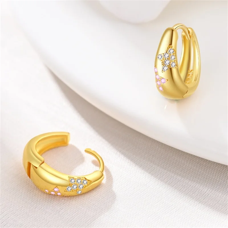 925 Sterling Silver Sparkling Golden Simple Heart-Shaped Women Earrings Brilliant Wedding Engagement Star Earrings Jewelry Gifts