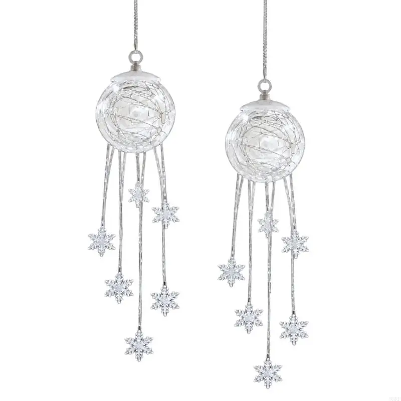 Hanging Christmas Light Decoration with Clear Centerpiece and Snowflake 55KF