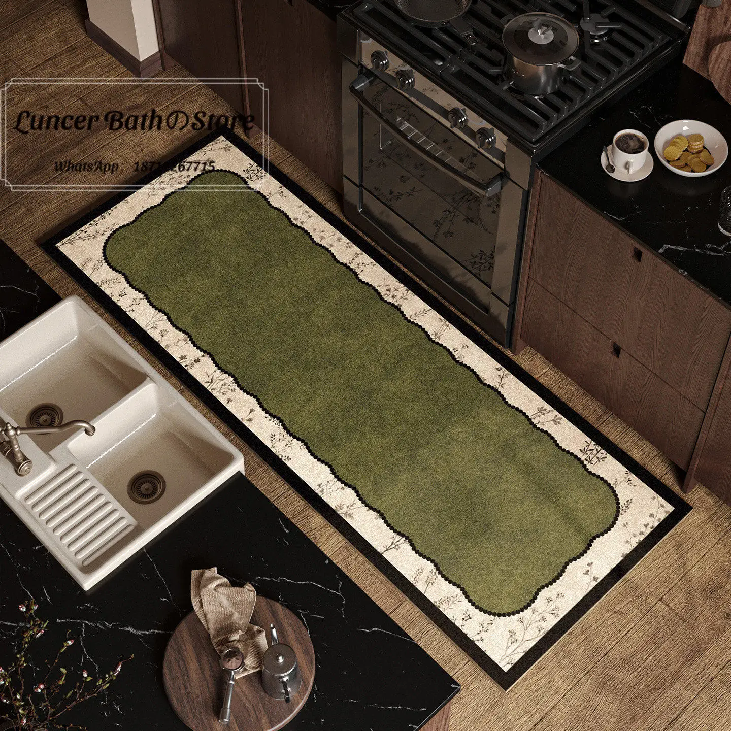 Retro style kitchen floor mat Household water-absorbing oil-absorbing quick-drying foot mat can be cut, dirt-resistant and