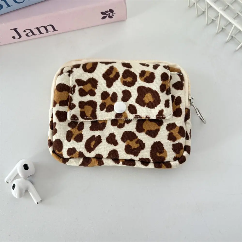 Leopard Print Corduroy Printed Storage Bag Bow Polka Dot Ethnic Style Coin Purse Small Floral Print Korean Style