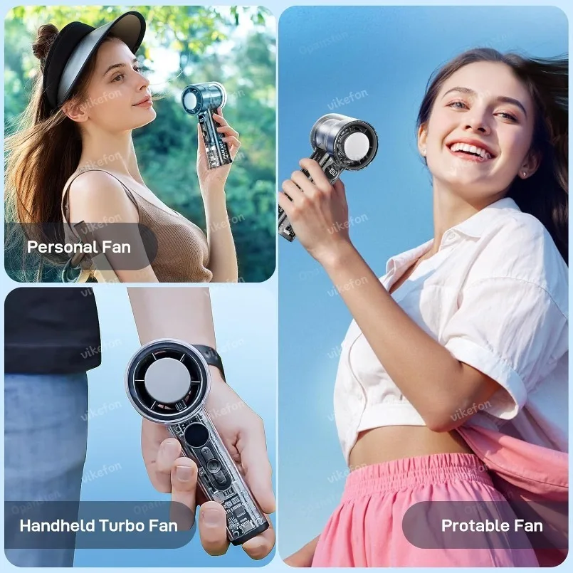 Portable Handheld Turbo Fan 3000Mah Rechargeable Mini Fans Ice Cooling 100 Gear LED Digital Display For Travel  Office Outdoor