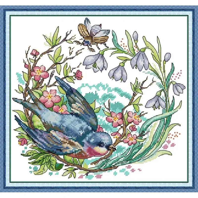 Spring Messenger Animal Printed Fabric Cross Stitch Complete Kit DIY Embroidery Craft Sewing Handmade Handicraft Design Gifts