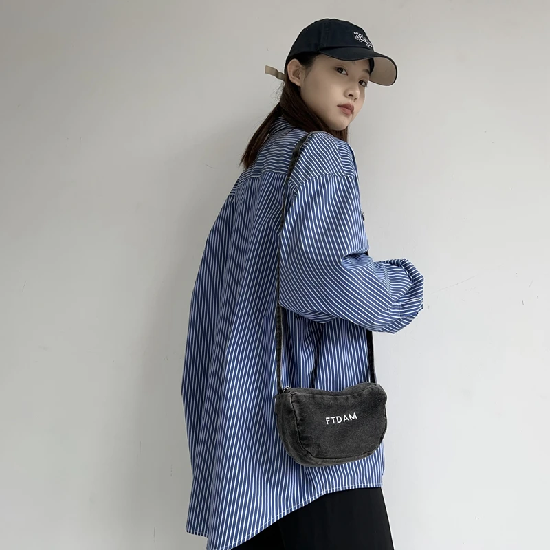 Small Canvas Female Shoulder Bag 2023 Casual Crossbody Bag For Women Solid Color Unisex Messenger Bag Denim Blue Women\'S Bag