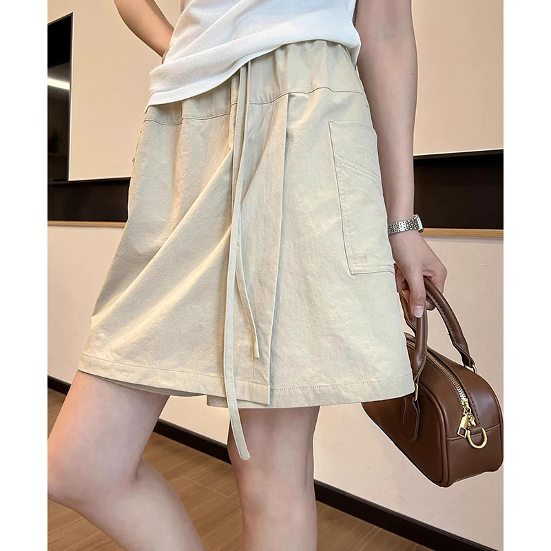 

Summer Lady Comfortable Quick Drying Skirt Pants Girls Solid Thin High Waist Short Dress Women Korean Fashion A-line Culottes