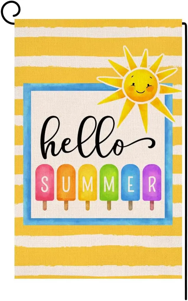 Hello Summer Beach Garden Flag 12x18 Vertical Double Sided Colorful Popsicle Holiday Outside Decorations Burlap Yard Flag BW296