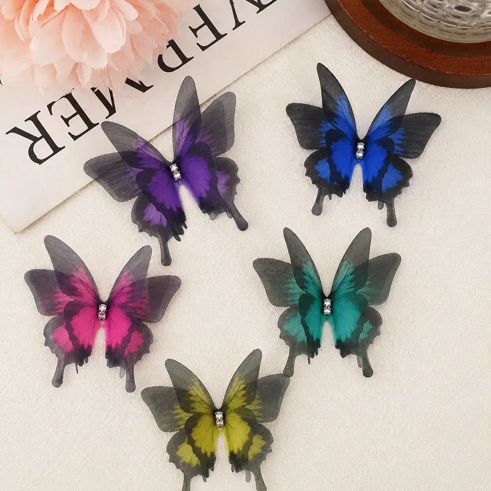 50Pcs 3D Organza Fabric Butterfly Appliques Colorful Translucent Chiffon Butterfly Embroidered Patches Double-layer