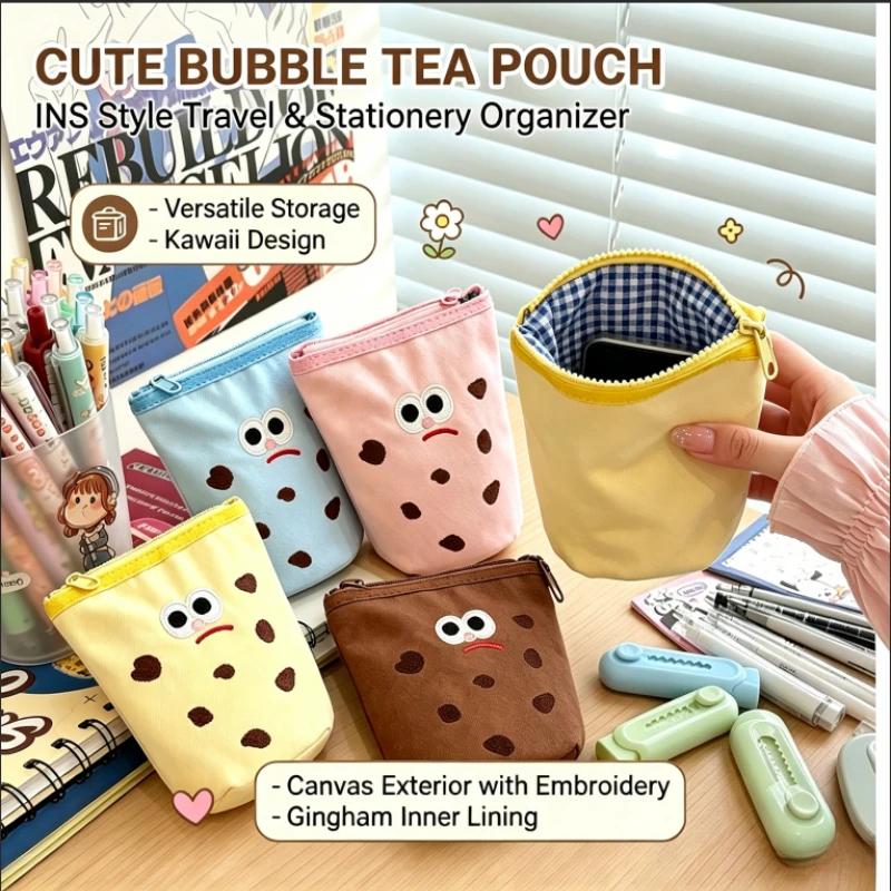 Foldable Cookie Shaped Pencil Case,Cute Vertical Flip Makeup Bag,Portable Storage Pouch for Girls School Office Daily TravelGift
