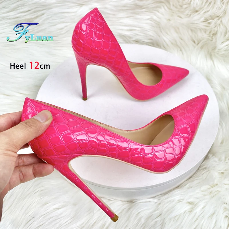 Women Fashion Pointy Party Shoes 8CM 10CM 12CM Stiletto Spring Autumn Stage Show Model Pumps Rose Red Stone Patterned High Heels