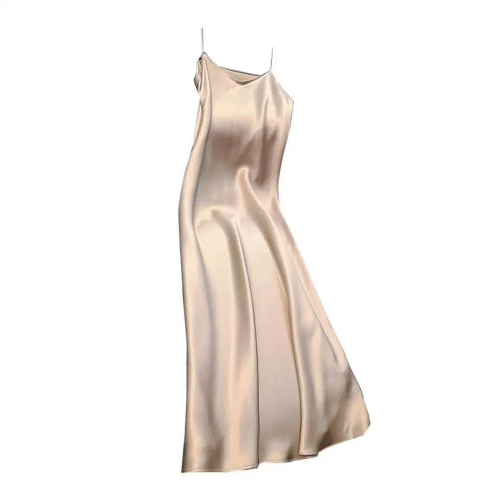 Langes Kleid Sommerkleid seidig Satin V-Ausschnitt Spaghetti träger Damen Slip Kleid plus Größe A-Linie losen Saum rücken frei Riemchen Abschluss ball