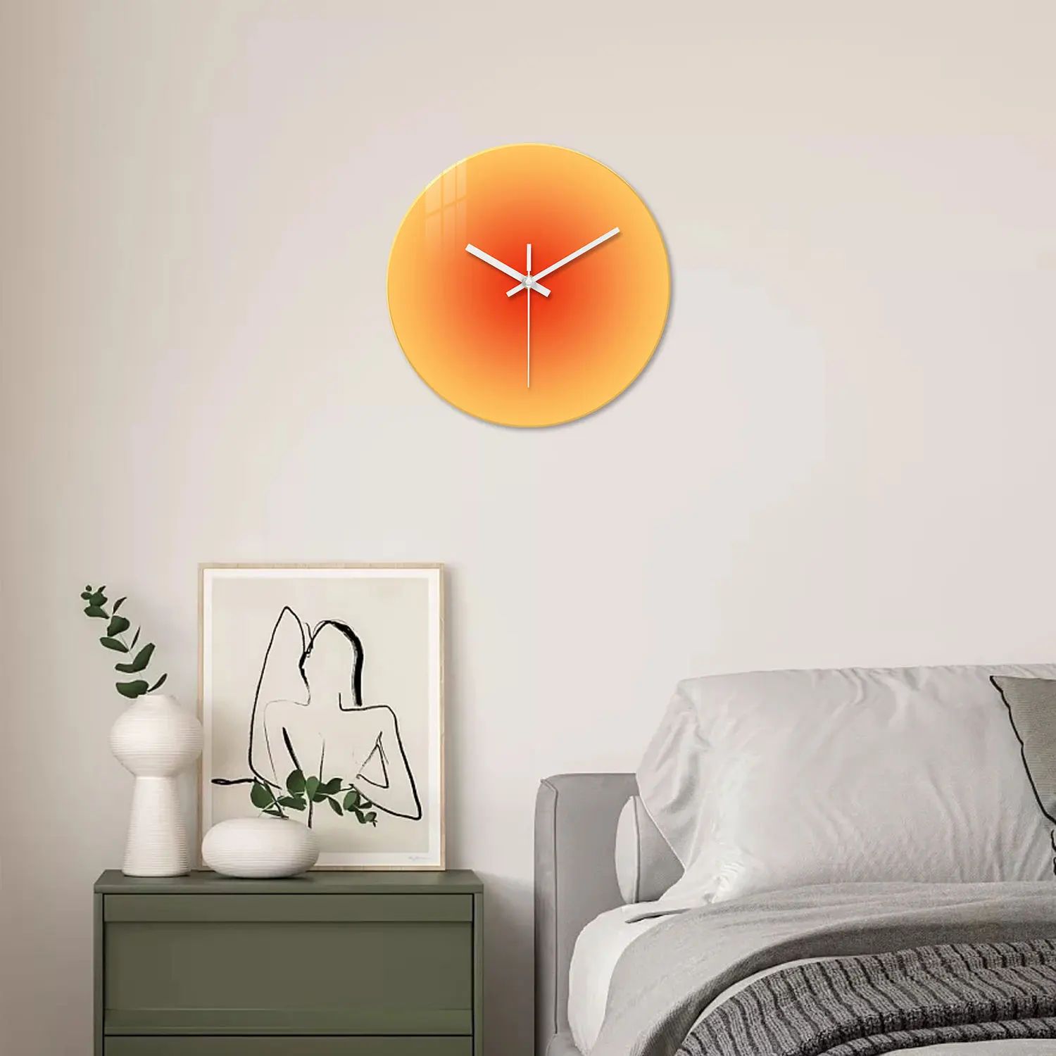 A Creative Gradient Solid Color Tempered Glass Wall Clock, Silent Non-Ticking Timekeeping Wall Clock - Battery-Powered Durable Clock (Battery Not Included), Valentine's Day Gift, Suitable for Bedroom, Living Room, Kitchen, Hallway, Party Venue, Easter, Mother's Day Gift