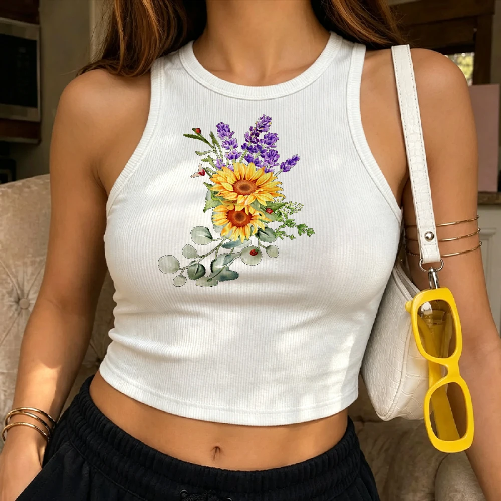 Floral Racerback Tank Top Ladybug Sunflower Print  Women's Summer Wear Preppy Botanical Floral Graphic Tank Top Women Camisole
