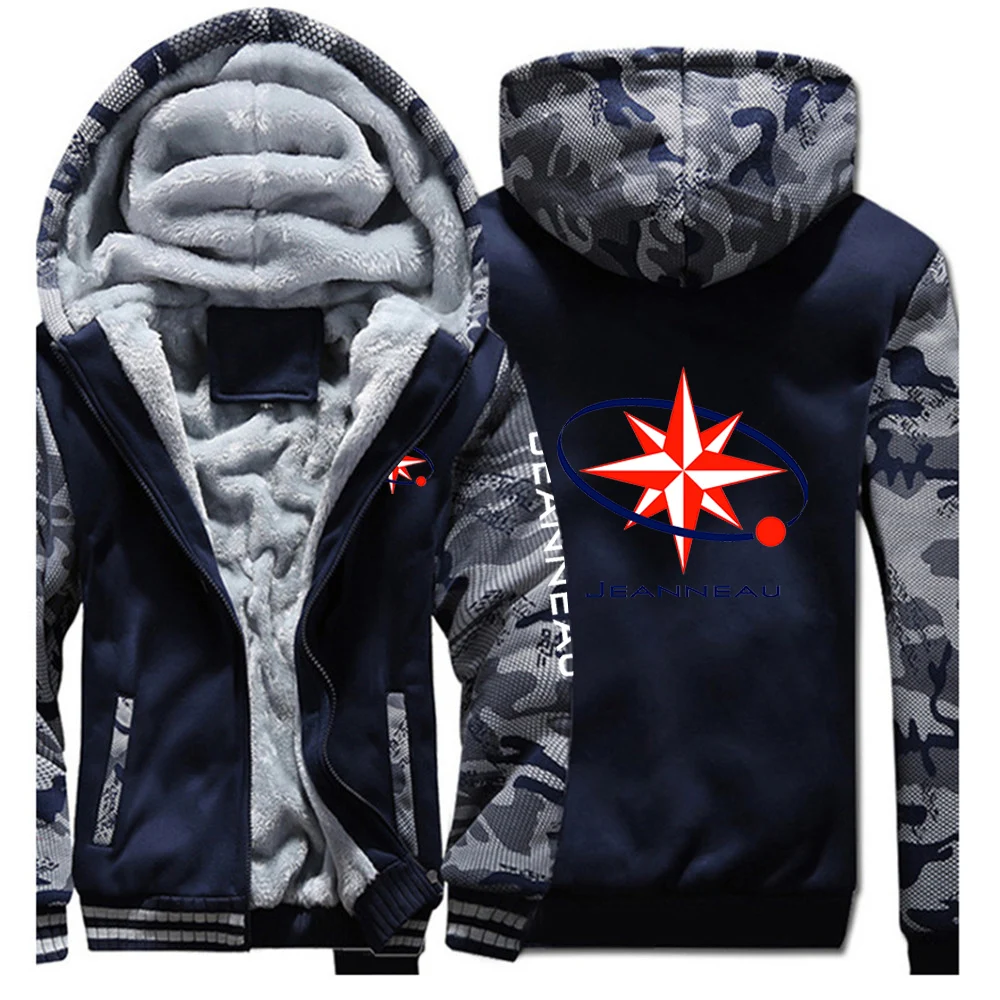 2024 Autumn Winter Men Jeanneau Logo Print Outdoor Popular Long Sleeve Thickened Hoodies Sports Cold Prevention Warm Hooded Coat - Image 5