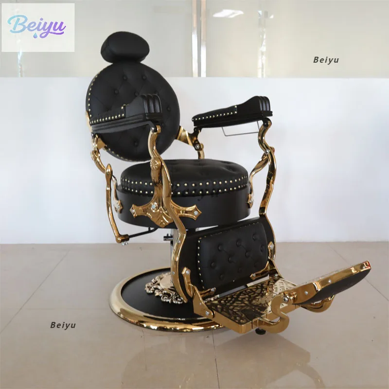 

Foreign trade barber shop hair chair lift down hair salon gold retro oil head big chair men's hair cutting chair