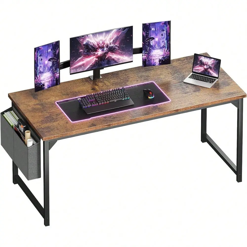 

Small Computer Desk With Storage Bag And Headphone Hook, Modern Home Office Desk, Suitable For Small Spaces, Minimalist Desk, S