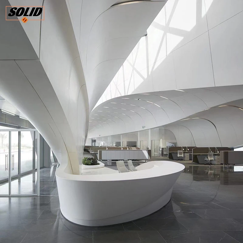 Newstyle Commercial moderne Surface solide Table de réception centre commercial Circularité bois réception comptoir