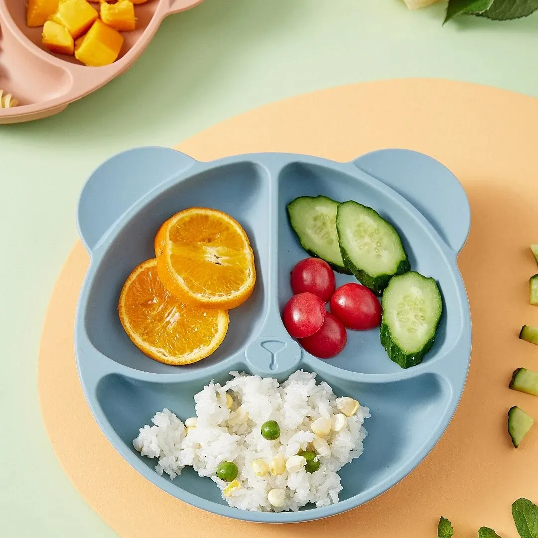 1pc 20x20x3cm Cute Bear Baby Food Supplement Tableware - Food Grade Silicone Suction Cup Dinner Plate Fall-proof Food Bowl