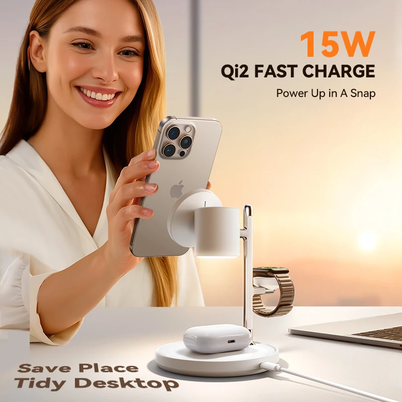 Joyroom Qi2 شاحن الهاتف اللاسلكي المغناطيسي 4 في 1 محطة شحن لسلسلة iPhone 16-12 لساعة iWatch لأجهزة AirPods 4/3/2/Pro #4