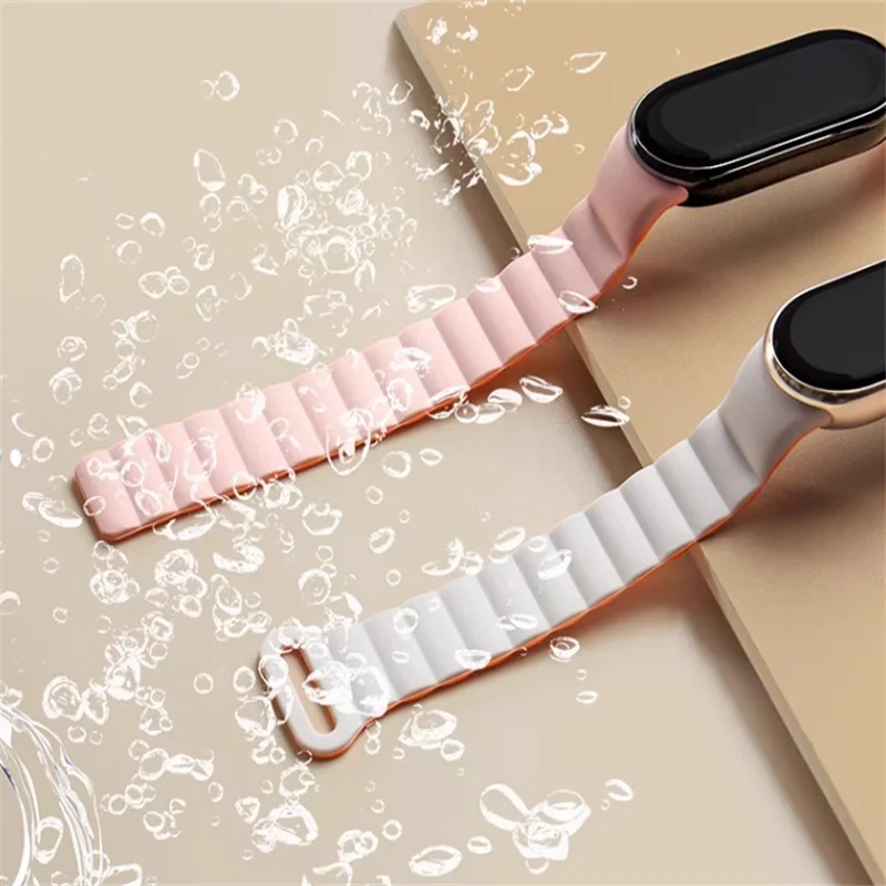 Pulseira magnética de silicone para xiaomi mi banda 8, pulseira de substituição, pulseira colorida dupla