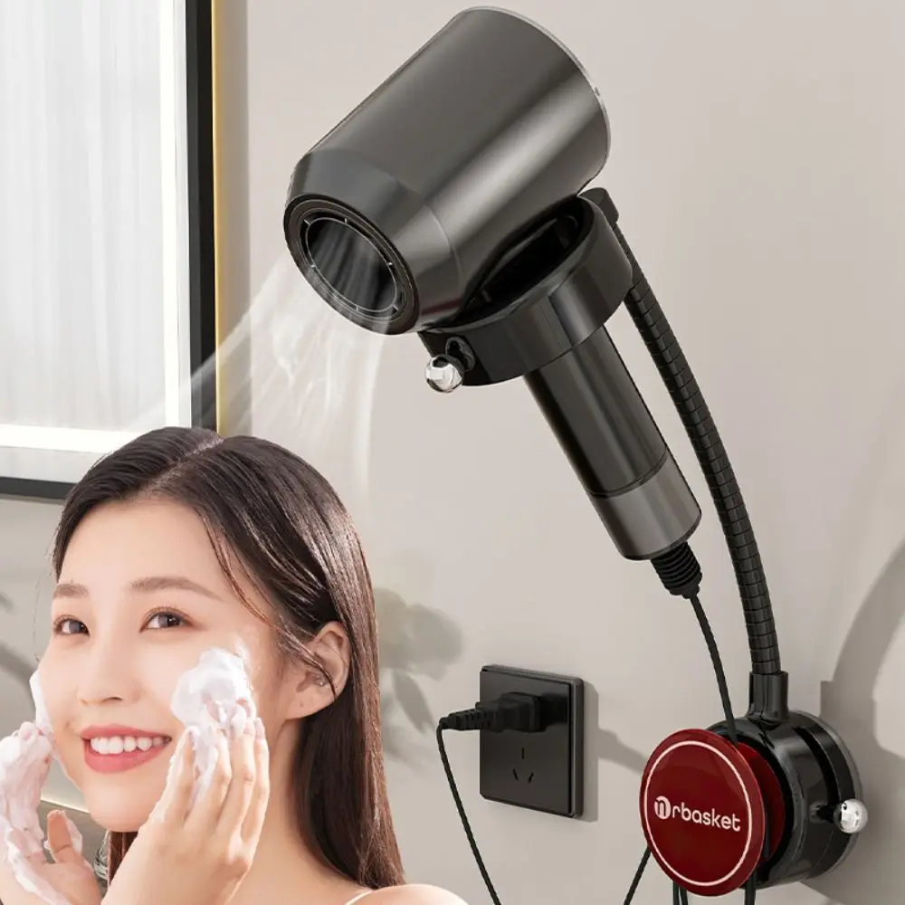 

Wall Mount Hairdryer Stand Angle Adjustable Non-Drilling Hair Dryer Organizer Rotating Hairdryer Shelf