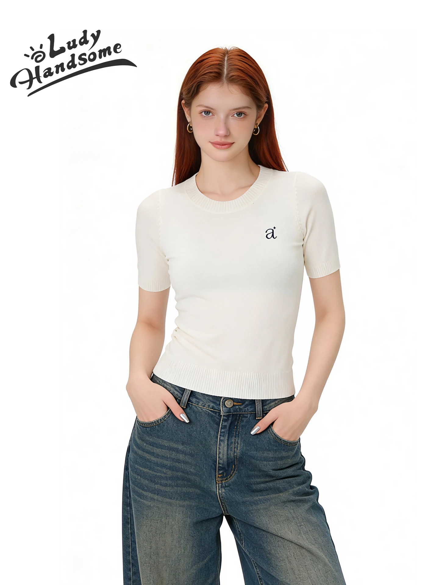 

Женская модная повседневная трикотажная футболка с коротким рукавом и круглым вырезом, укороченная, летняя, удобная, дышащая