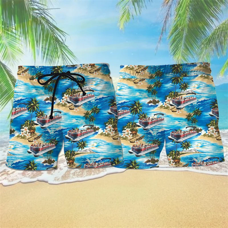 

Пляжные шорты с 3D-принтом Понтона, пляжные шорты, гавайская доска, повседневные шорты с графическим принтом для мужчин, одежда, плавки алохи, брюки