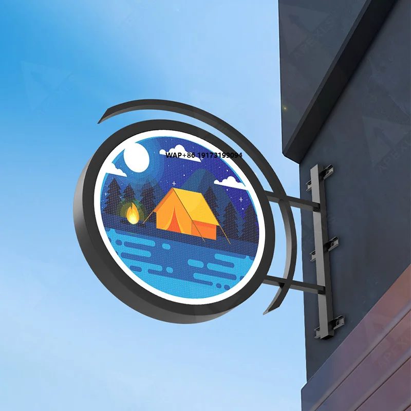 Industrial Grade Disc LED Screen Rotating Double-Sided Storefront Sign Board Commercial Advertising Round Media Display Unit