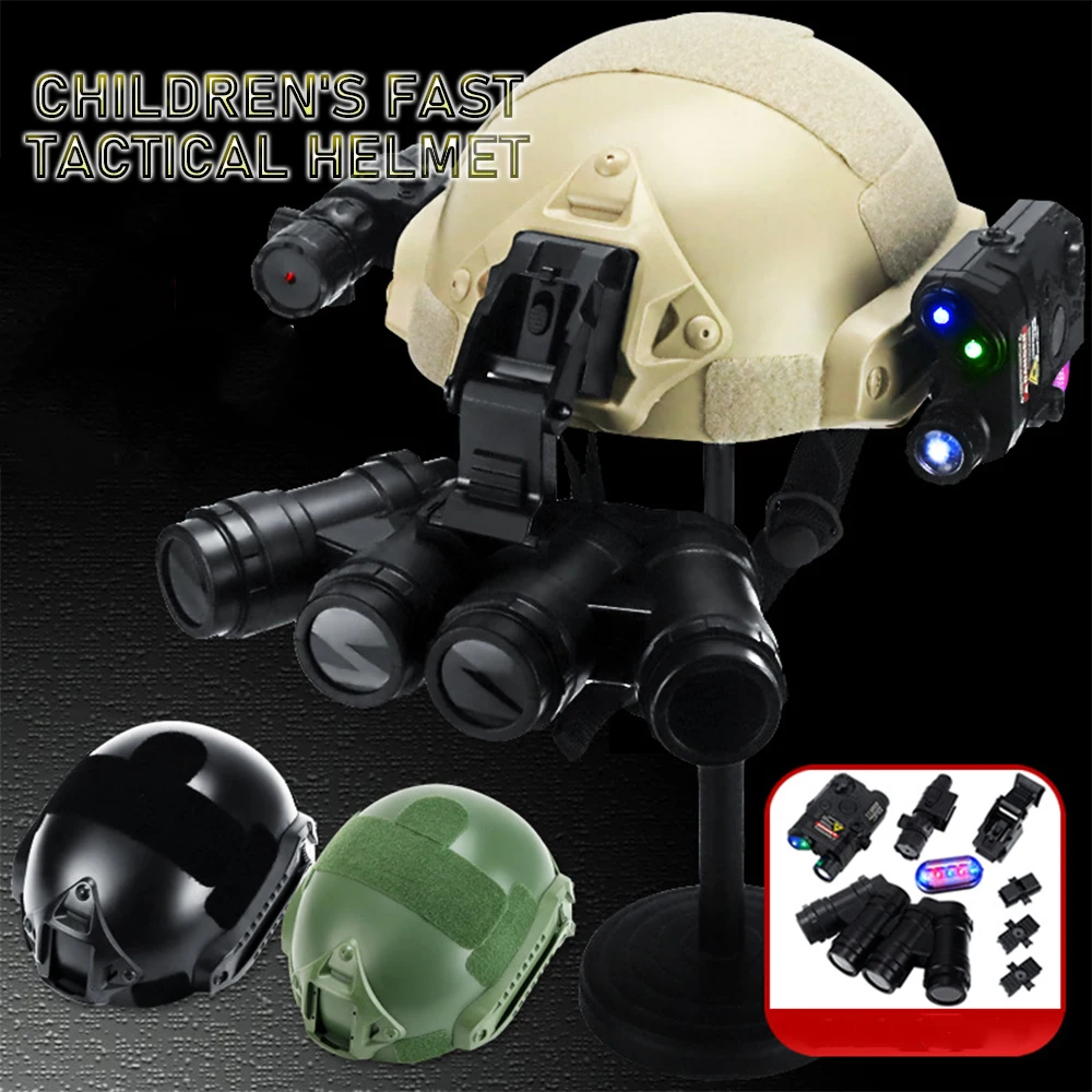 

Children's Tactical Helmet Set Airsoft Cosplay Costumes With Four-Eye Night Vision Model Flashlight for CS Paintball Shooting
