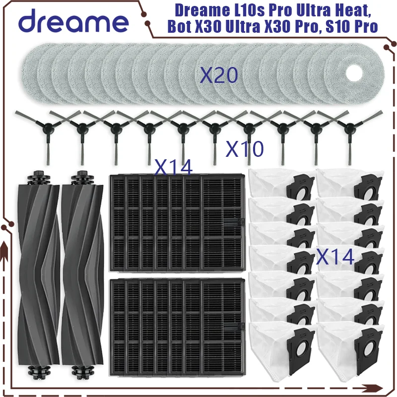 Dreame L10s Pro Ultra Heat, Dreame X30 Ultra / X30 Pro, Mova E30 Ultra Parts Main Roller Side Brush Filter Mop Dust Bag