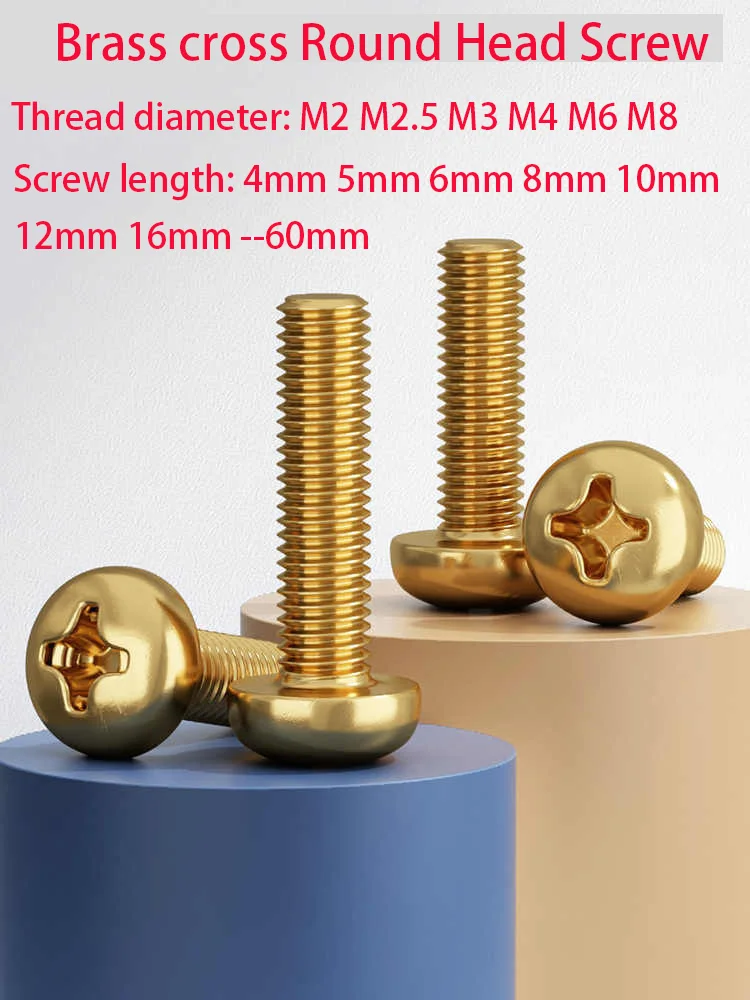 2/5/10/20/50/100PCS Diameter M2 M2.5 M3 M4 M5 M6 M8 Brass Cross Head Round Head Screw Half Pan Head Small Screw