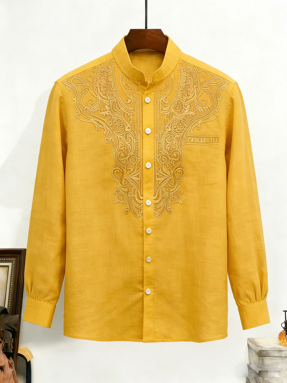 

2026 Men's Linen Pocket Long Sleeve Shirt Natural 3D Printed White Shirt Hawaiian Vacation Outdoor Social Party Men's Clothing