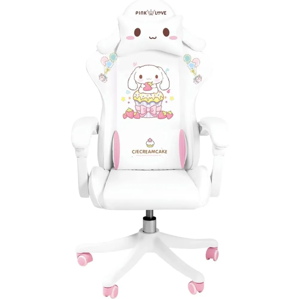 Cartoon Gamer Chair for Teens Adults Computer Chair for Girls Video Game Chairs Silla Gamer Ergonomic PC Chair （White）