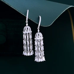 ThreeGraces New Fashion Shiny Cubic Zirconia Long Tassel Drop Earrings for Women Elegant Wedding Engagement Party Jewelry E1786