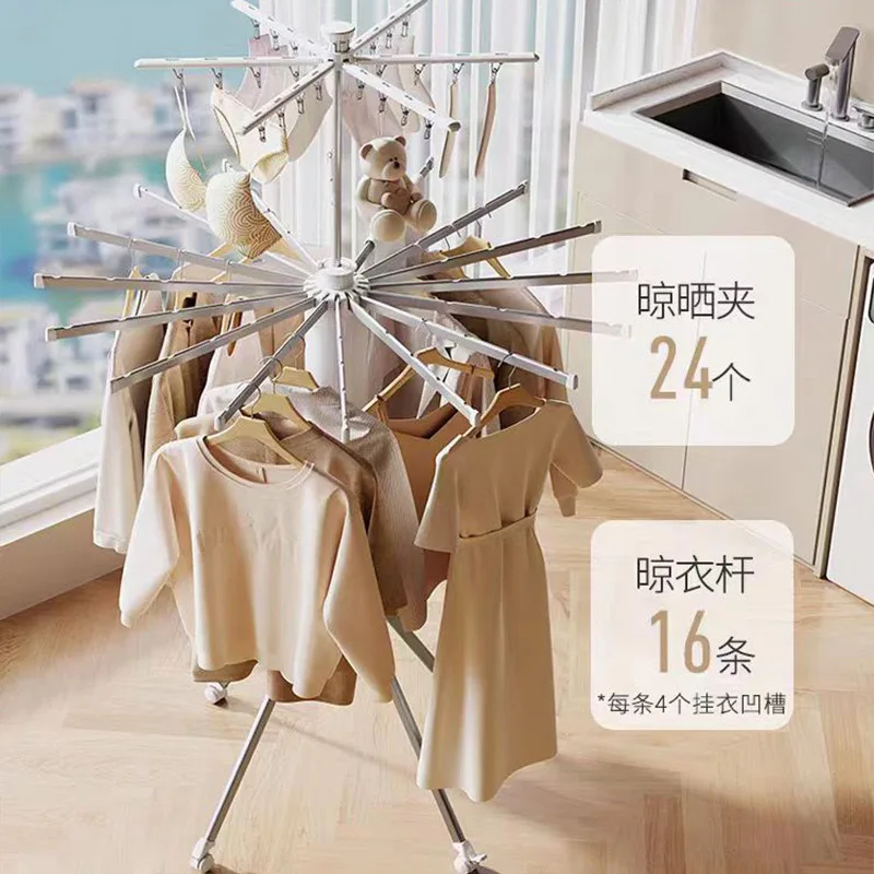 Umbrella Folding Clothes Drying Rack Telescopic Stand Coat Hanger Aluminium Space Saving Pants Hangers With 16 Poles For Travel