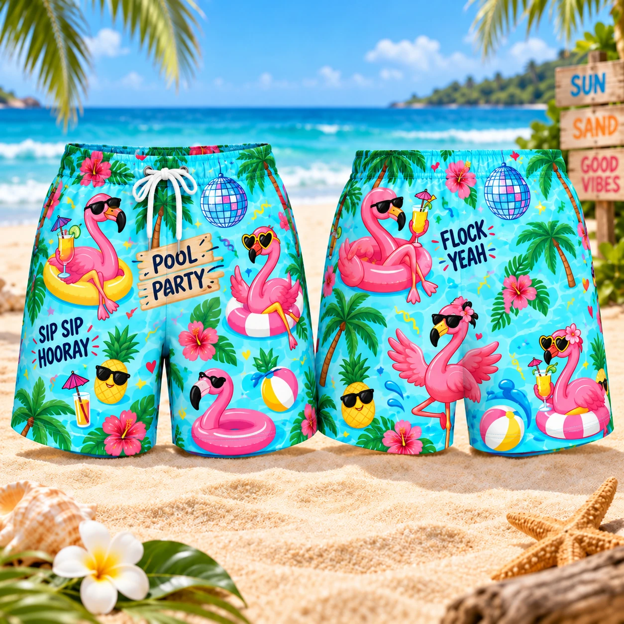 Adult men's beach shorts, seaside vacation, leisure travel, breathable, quick drying, colorful summer prints