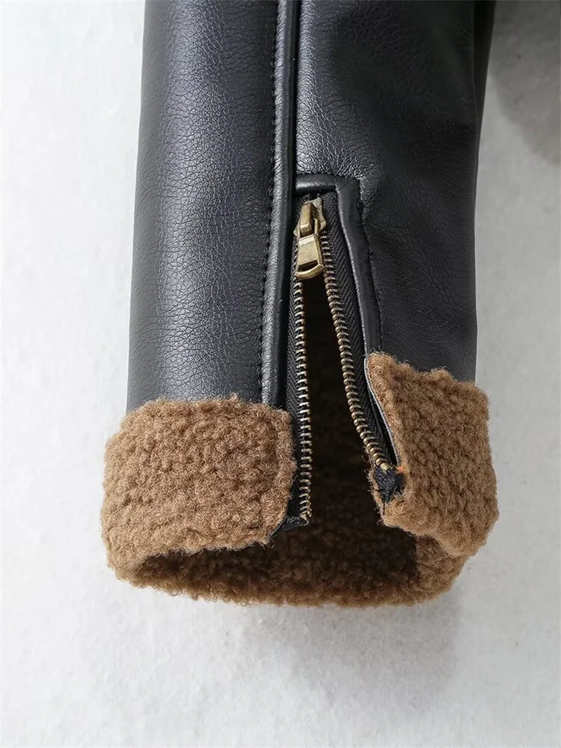 Giacca da donna 2025 Inverno Nuova giacca da motociclista foderata in pile caldo effetto ecopelle nera a maniche lunghe Elegante e unica