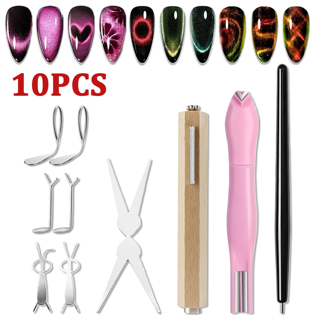 Nail Art Full Color - 10-delige Cat Eye Nagelmagneetset, Magnetische Gereedschappen