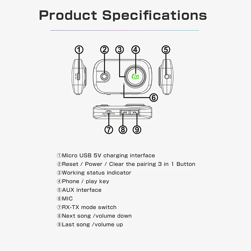Receptor transmissor bluetooth com microfone, adaptador de áudio aux sem fio bluetooth 5.0 3.5mm baixa latência