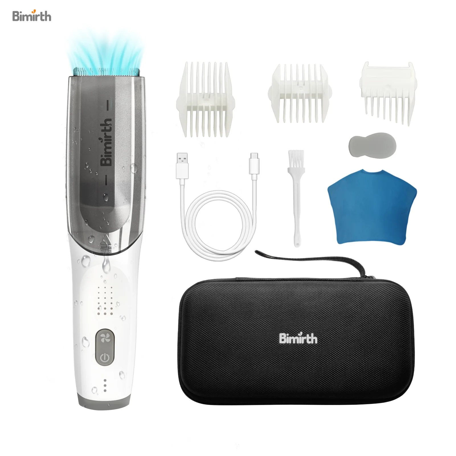 Bimirth Kids Hair Trimmer Cordless Vacuum Professional Hair Clipper Kit Waterproof Rechargeable Electric Hair Cutting Machine