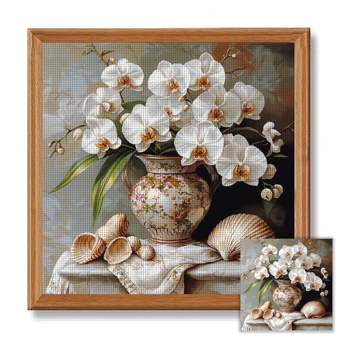 1PC 36X36cm/14.17X14.17inch, 11CT Print Cross Stitch DIY Kit, Orchid Still Life, Adult Beginner's Relaxed Cross Stitch